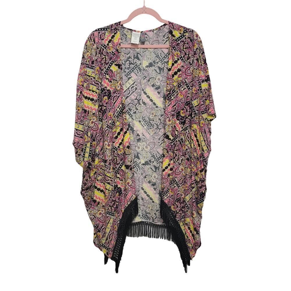 Rebecca Virtue Sheer Jacket Black Pink Size M Boho